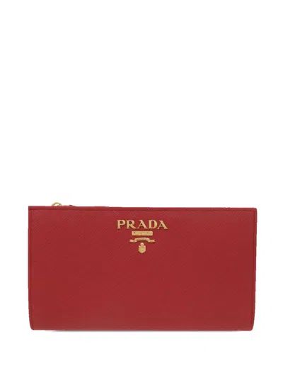 Pre-owned Prada 2010-2026 Saffiano Bifold Wallet Long Wallets In Red