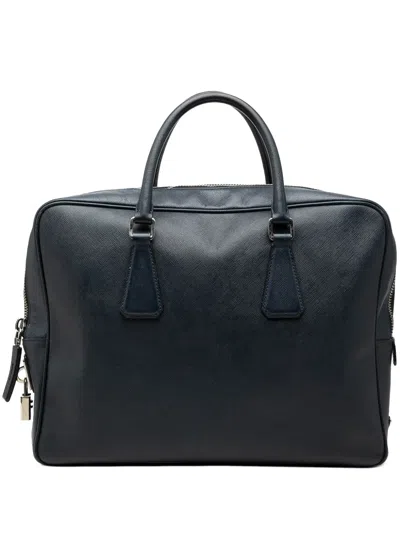 Pre-owned Prada 2010-2026 Saffiano Business Bag In Blue