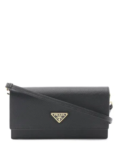 Pre-owned Prada 2010-2026 Saffiano Clutch On Strap Crossbody Bag In Black