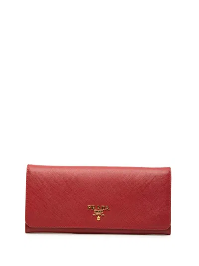 Pre-owned Prada 2010-2026 Saffiano Continental Wallet Long Wallets In Red