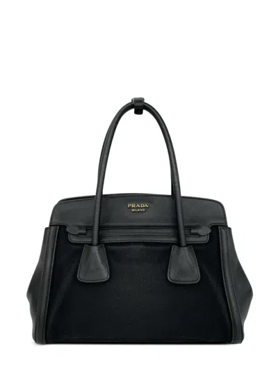 Pre-owned Prada 2010-2026 Saffiano Cuir Trimmed Canapa Satchel In Black