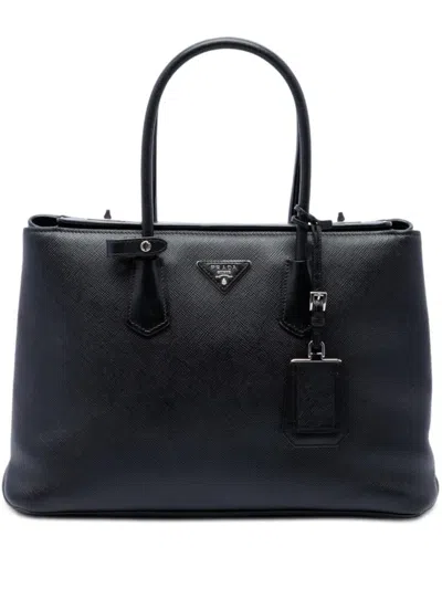 Pre-owned Prada 2010-2026 Saffiano Cuir Turnlock Twin Satchel In Black