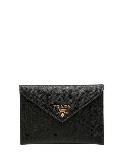 Pre-owned Prada 2010-2026 Saffiano Envelope Compact Wallet Small Wallets In Black