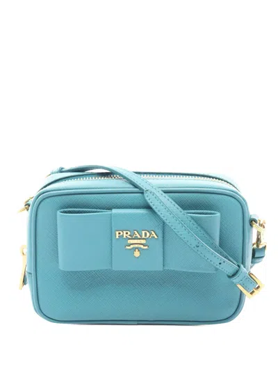 Pre-owned Prada 2010-2026 Saffiano Fiocco Bow Camera Bag Crossbody Bag In Green