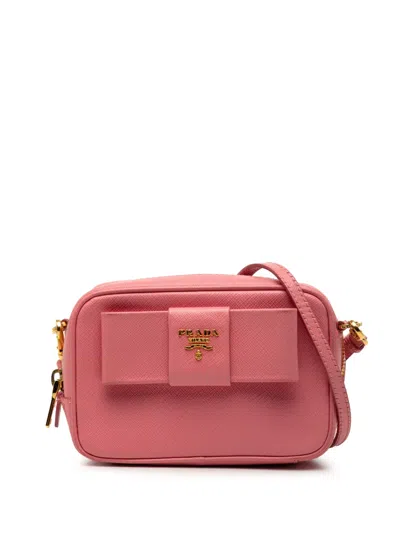 Pre-owned Prada 2010-2026 Saffiano Fiocco Bow Camera Bag Crossbody Bag In Pink