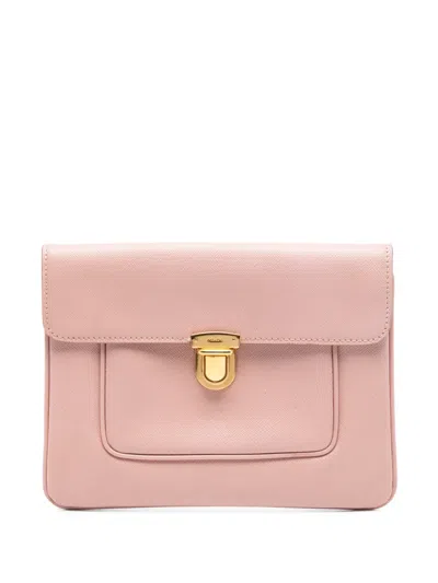 Pre-owned Prada 2010-2026 Saffiano Front Clasp Flap Clutch Bag In Pink