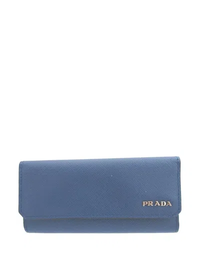 Pre-owned Prada 2010-2026 Saffiano Key Holder In Blue