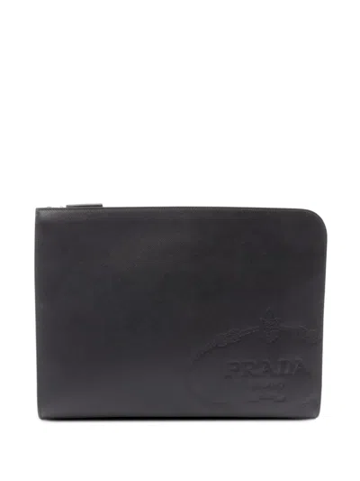 Pre-owned Prada 2010-2026 Saffiano Logo Clutch Bag In Black