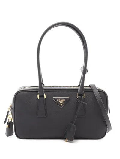Pre-owned Prada 2010-2026 Saffiano Lux Bauletto Satchel In Black