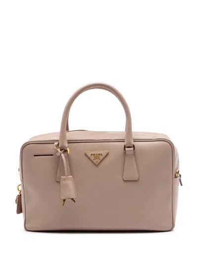 Pre-owned Prada 2010-2026 Saffiano Lux Bauletto Satchel In Neutral