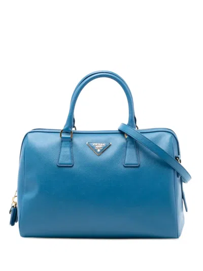 Pre-owned Prada 2010-2026 Saffiano Lux Boston Bag Satchel In Blue