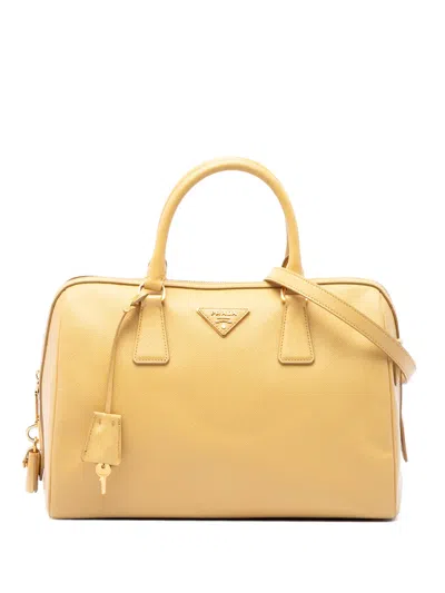 Pre-owned Prada 2010-2026 Saffiano Lux Boston Bag Satchel In Yellow
