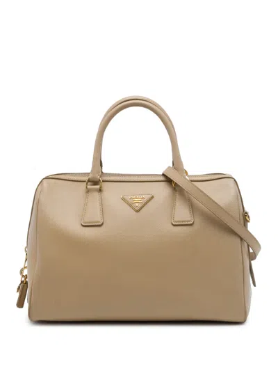 Pre-owned Prada 2010-2026 Saffiano Lux Convertible Bowler Bag Satchel In Neutrals