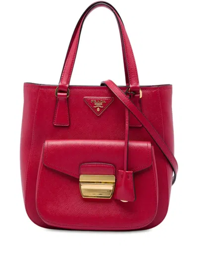 Pre-owned Prada 2010-2026 Saffiano Lux Metropolis Tote Satchel In Red