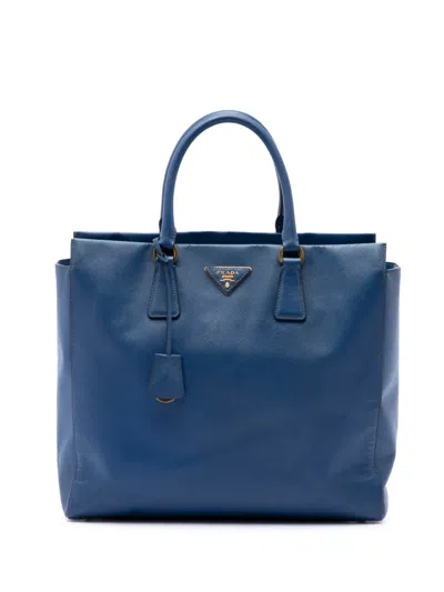 Pre-owned Prada 2010-2026 Saffiano Lux Open Convertible Tote Satchel In Blue