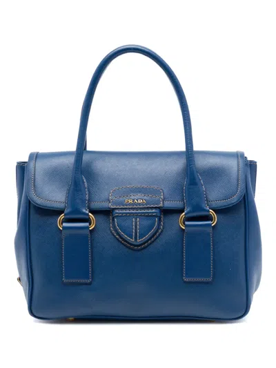 Pre-owned Prada 2010-2026 Saffiano Lux Pattina Satchel In Blue