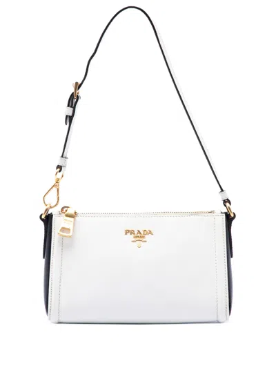 Pre-owned Prada 2010-2026 Saffiano Lux Pochette Shoulder Bag In White