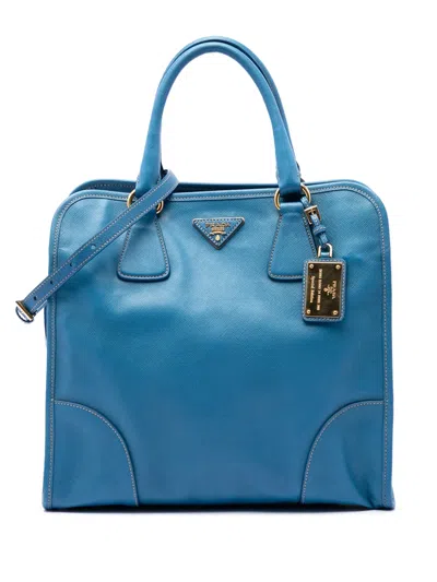 Pre-owned Prada 2010-2026 Saffiano Lux Shopping Tote Satchel In Blue