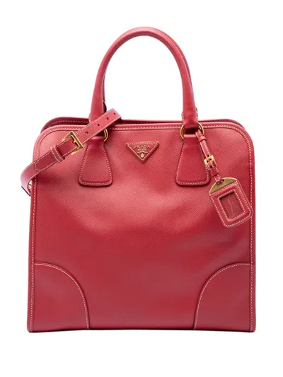 Pre-owned Prada 2010-2026 Saffiano Lux Shopping Tote Satchel In Red