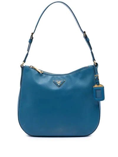 Pre-owned Prada 2010-2026 Saffiano Lux Shoulder Bag In Blue