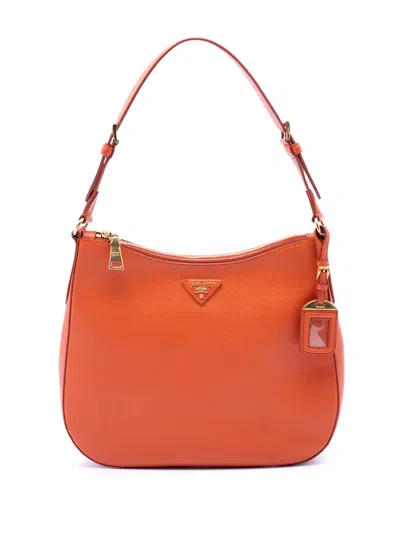 Pre-owned Prada 2010-2026 Saffiano Lux Shoulder Bag In Orange