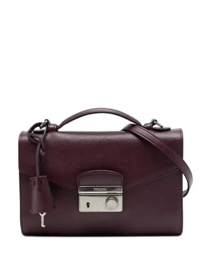 Pre-owned Prada 2010-2026 Saffiano Lux Sound Lock Satchel In Red