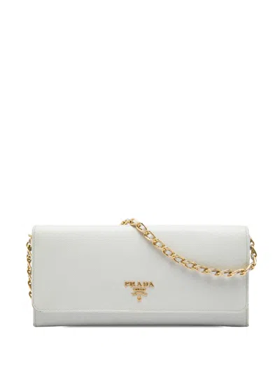Pre-owned Prada 2010-2026 Saffiano Lux Wallet On Chain Crossbody Bag In White