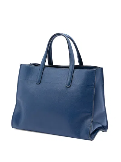 Pre-owned Prada 2010-2026 Saffiano Soft Triple Pocket Tote Satchel In Blue
