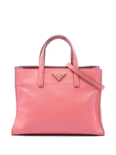 Pre-owned Prada 2010-2026 Saffiano Soft Triple Pocket Tote Satchel In Pink