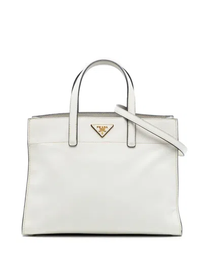 Pre-owned Prada 2010-2026 Saffiano Soft Triple Pocket Tote Satchel In White