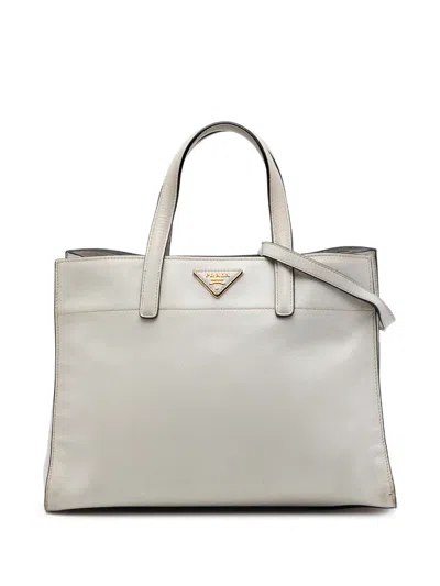 Pre-owned Prada 2010-2026 Saffiano Soft Triple Pocket Tote Satchel In White