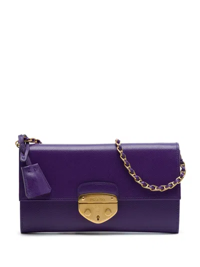 Pre-owned Prada 2010-2026 Saffiano Sound Lock Wallet On Chain Crossbody Bag In Purple