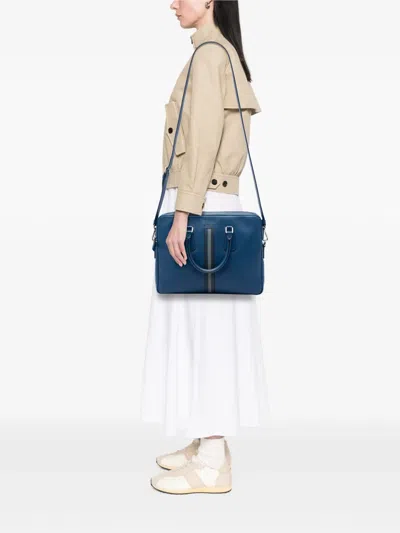 Pre-owned Prada 2010-2026 Saffiano Striped Business Bag In Blue