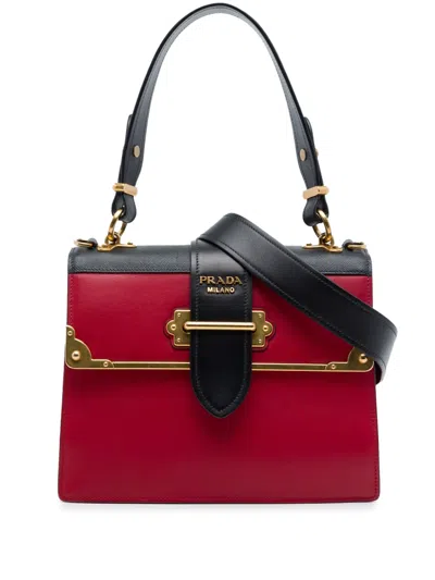 Pre-owned Prada 2010-2026 Saffiano Trimmed City Calf Cahier Satchel In Black