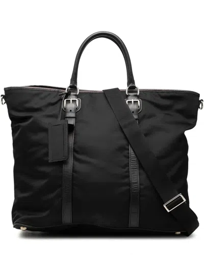 Pre-owned Prada 2010-2026 Saffiano Trimmed Tessuto Open Convertible Tote Satchel In Black