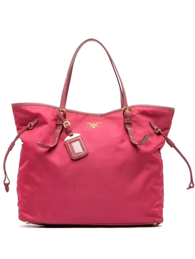 Pre-owned Prada 2010-2026 Saffiano Trimmed Tessuto Tote Bag In Pink