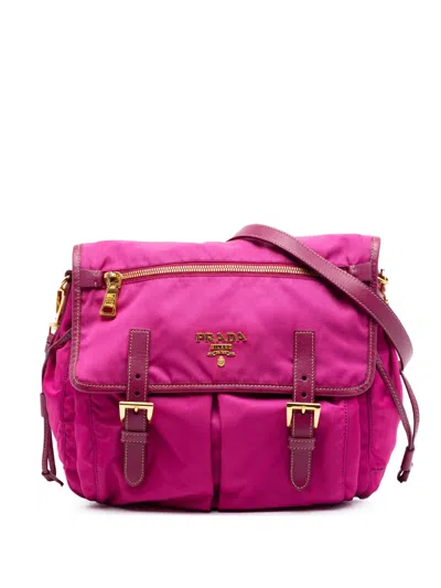 Pre-owned Prada 2010-2026 Saffiano Trimmed Tessuto Zip Double Buckle Messenger Bag Crossbody Bag In Pink