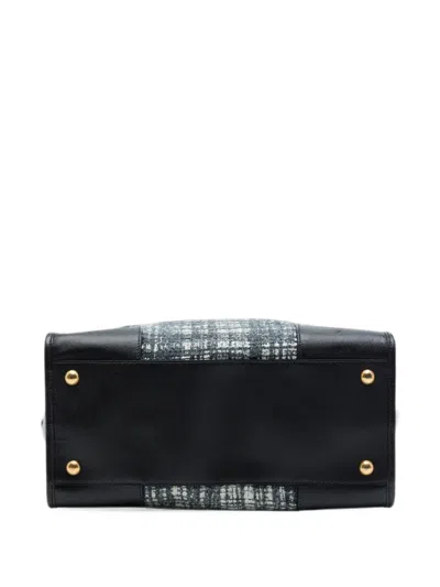 Pre-owned Prada 2010-2026 Saffiano Trimmed Tweed Lux Shopping Tote Satchel In Black