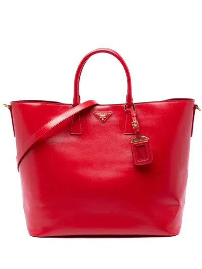 Pre-owned Prada 2010-2026 Saffiano Vernice Convertible Tote Satchel In Red
