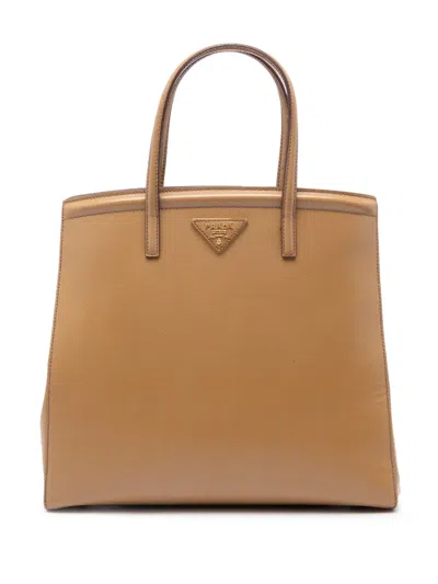 Pre-owned Prada 2010-2026 Saffiano Vernice Parabole Satchel In Brown
