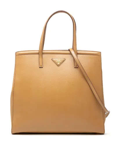 Pre-owned Prada 2010-2026 Saffiano Vernice Parabole Satchel In Brown