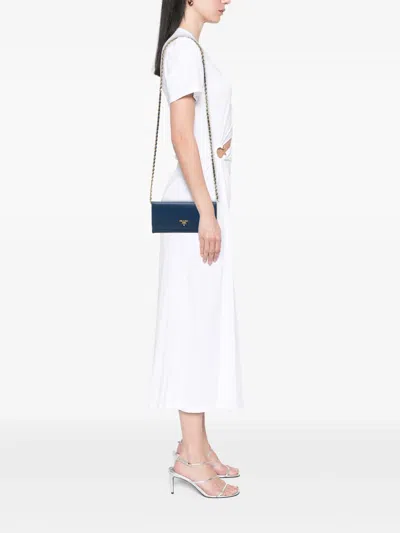 Pre-owned Prada 2010-2026 Saffiano Wallet On Chain Crossbody Bag In 蓝色