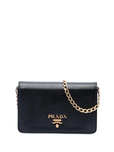 Pre-owned Prada 2010-2026 Saffiano Wallet On Chain Crossbody Bag In Black