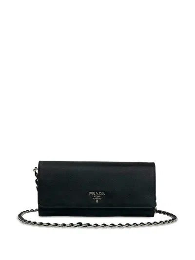 Pre-owned Prada 2010-2026 Saffiano Wallet On Chain Crossbody Bag In Black