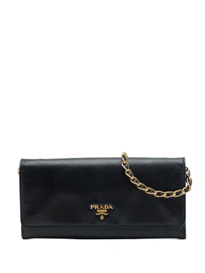 Pre-owned Prada 2010-2026 Saffiano Wallet On Chain Crossbody Bag In Black
