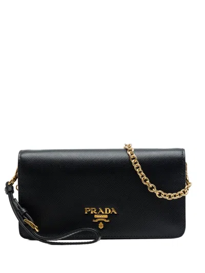 Pre-owned Prada 2010-2026 Saffiano Wallet On Chain Crossbody Bag In Black
