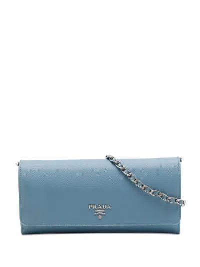 Pre-owned Prada 2010-2026 Saffiano Wallet On Chain Crossbody Bag In Blue