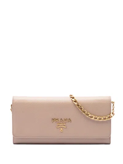 Pre-owned Prada 2010-2026 Saffiano Wallet On Chain Crossbody Bag In Neutrals