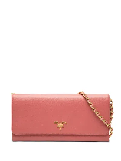 Pre-owned Prada 2010-2026 Saffiano Wallet On Chain Crossbody Bag In Pink
