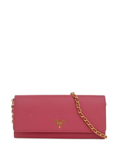 Pre-owned Prada 2010-2026 Saffiano Wallet On Chain Crossbody Bag In Pink